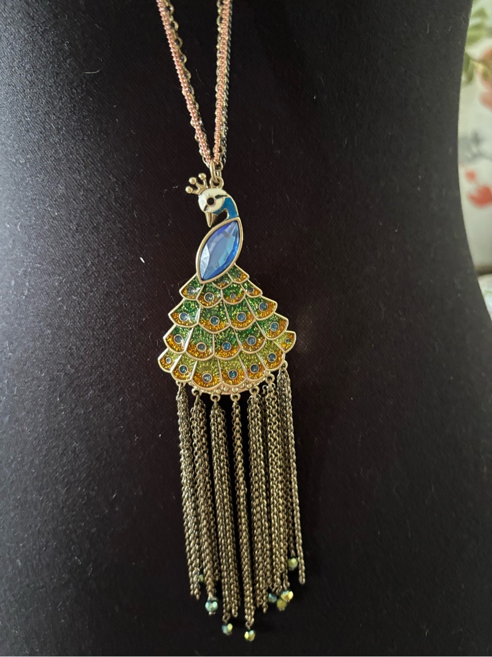 Betsey Johnson retired vintage Gold-Tone Peacock Pendant Necklace rare